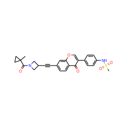 CC1(C(=O)N2CC(C#Cc3ccc4c(=O)c(-c5ccc(NS(C)(=O)=O)cc5)coc4c3)C2)CC1 ZINC000169700869