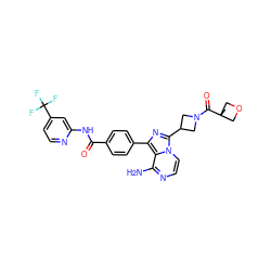 CC1(C(=O)N2CC(c3nc(-c4ccc(C(=O)Nc5cc(C(F)(F)F)ccn5)cc4)c4c(N)nccn34)C2)COC1 ZINC001772635511