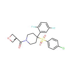 CC1(C(=O)N2CCC(c3cc(F)ccc3F)(S(=O)(=O)c3ccc(Cl)cc3)CC2)COC1 ZINC000084632583