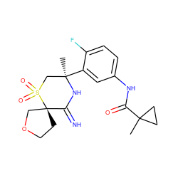 CC1(C(=O)Nc2ccc(F)c([C@]3(C)CS(=O)(=O)[C@]4(CCOC4)C(=N)N3)c2)CC1 ZINC000147256560