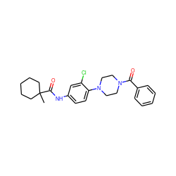 CC1(C(=O)Nc2ccc(N3CCN(C(=O)c4ccccc4)CC3)c(Cl)c2)CCCCC1 ZINC000043073493