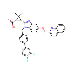 CC1(C)[C@@H](C(=O)O)[C@H]1c1nc2cc(OCc3ccc4ccccc4n3)ccc2n1Cc1ccc(-c2ccc(F)c(F)c2)cc1 ZINC000226128361
