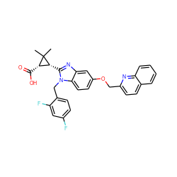 CC1(C)[C@@H](C(=O)O)[C@H]1c1nc2cc(OCc3ccc4ccccc4n3)ccc2n1Cc1ccc(F)cc1F ZINC000217365174