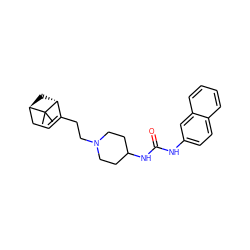 CC1(C)[C@@H]2C[C@@H]1CC=C2CCN1CCC(NC(=O)Nc2ccc3ccccc3c2)CC1 ZINC000101104768