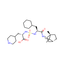 CC1(C)[C@@H]2CC[C@@]1(C)[C@@H](NC(=O)[C@H](CC1CCCCC1)NS(=O)(=O)N[C@@H](CC1CCNCC1)C(=O)O)C2 ZINC000168776301