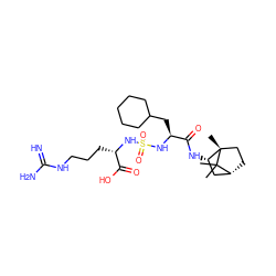 CC1(C)[C@@H]2CC[C@@]1(C)[C@@H](NC(=O)[C@H](CC1CCCCC1)NS(=O)(=O)N[C@@H](CCCNC(=N)N)C(=O)O)C2 ZINC000168715789