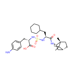 CC1(C)[C@@H]2CC[C@@]1(C)[C@@H](NC(=O)[C@H](CC1CCCCC1)NS(=O)(=O)N[C@@H](Cc1ccc(N)cc1)C(=O)O)C2 ZINC000201002063