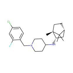 CC1(C)[C@@H]2CC[C@@]1(C)[C@@H](NC1CCN(Cc3ccc(Cl)cc3F)CC1)C2 ZINC000040898329