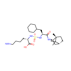 CC1(C)[C@@H]2CC[C@@]1(C)[C@H](NC(=O)[C@H](CC1CCCCC1)NS(=O)(=O)N[C@@H](CCCCN)C(=O)O)C2 ZINC000200999505