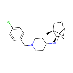 CC1(C)[C@@H]2CC[C@@]1(C)[C@H](NC1CCN(Cc3ccc(Cl)cc3)CC1)C2 ZINC000040894965