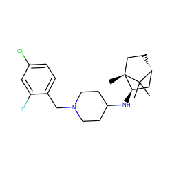 CC1(C)[C@@H]2CC[C@@]1(C)[C@H](NC1CCN(Cc3ccc(Cl)cc3F)CC1)C2 ZINC000040833751