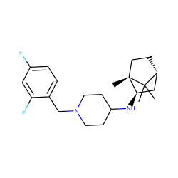 CC1(C)[C@@H]2CC[C@@]1(C)[C@H](NC1CCN(Cc3ccc(F)cc3F)CC1)C2 ZINC000040976314