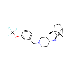 CC1(C)[C@@H]2CC[C@@]1(C)[C@H](NC1CCN(Cc3cccc(OC(F)(F)F)c3)CC1)C2 ZINC000040901323