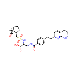 CC1(C)[C@@H]2CC[C@@]1(CS(=O)(=O)N[C@@H](CNC(=O)c1ccc(CCc3ccc4c(n3)NCCC4)cc1)C(=O)O)C(=O)C2 ZINC000005493775