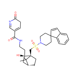 CC1(C)[C@@H]2CC[C@@]1(CS(=O)(=O)N1CCC3(C=Cc4ccccc43)CC1)[C@@](O)(CCNC(=O)C1=CCC(=O)N=C1)C2 ZINC000027323568