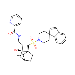 CC1(C)[C@@H]2CC[C@@]1(CS(=O)(=O)N1CCC3(C=Cc4ccccc43)CC1)[C@@](O)(CCNC(=O)c1ccccn1)C2 ZINC000027318880