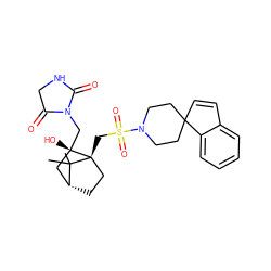 CC1(C)[C@@H]2CC[C@@]1(CS(=O)(=O)N1CCC3(C=Cc4ccccc43)CC1)[C@@](O)(CN1C(=O)CNC1=O)C2 ZINC000027317248