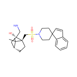 CC1(C)[C@@H]2CC[C@@]1(CS(=O)(=O)N1CCC3(C=Cc4ccccc43)CC1)[C@](O)(CN)C2 ZINC000027319044