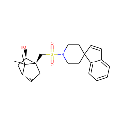 CC1(C)[C@@H]2CC[C@@]1(CS(=O)(=O)N1CCC3(C=Cc4ccccc43)CC1)[C@H](O)C2 ZINC000003800019