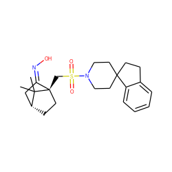 CC1(C)[C@@H]2CC[C@@]1(CS(=O)(=O)N1CCC3(CCc4ccccc43)CC1)/C(=N\O)C2 ZINC000027321753