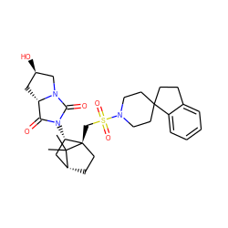 CC1(C)[C@@H]2CC[C@@]1(CS(=O)(=O)N1CCC3(CCc4ccccc43)CC1)[C@@H](N1C(=O)[C@@H]3C[C@@H](O)CN3C1=O)C2 ZINC000027318379