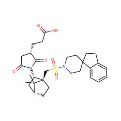 CC1(C)[C@@H]2CC[C@@]1(CS(=O)(=O)N1CCC3(CCc4ccccc43)CC1)[C@@H](N1C(=O)C[C@H](CCC(=O)O)C1=O)C2 ZINC000027324821