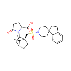 CC1(C)[C@@H]2CC[C@@]1(CS(=O)(=O)N1CCC3(CCc4ccccc43)CC1)[C@@H](N1C(=O)CC[C@@H]1C(=O)O)C2 ZINC000027324698