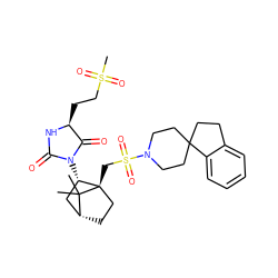 CC1(C)[C@@H]2CC[C@@]1(CS(=O)(=O)N1CCC3(CCc4ccccc43)CC1)[C@@H](N1C(=O)N[C@@H](CCS(C)(=O)=O)C1=O)C2 ZINC000027320709