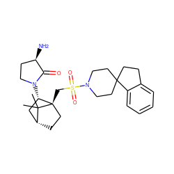 CC1(C)[C@@H]2CC[C@@]1(CS(=O)(=O)N1CCC3(CCc4ccccc43)CC1)[C@@H](N1CC[C@@H](N)C1=O)C2 ZINC000027323118