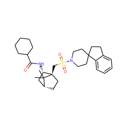 CC1(C)[C@@H]2CC[C@@]1(CS(=O)(=O)N1CCC3(CCc4ccccc43)CC1)[C@@H](NC(=O)C1CCCCC1)C2 ZINC000027325108