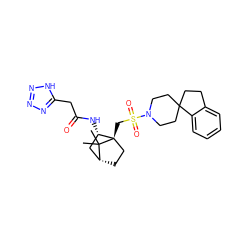 CC1(C)[C@@H]2CC[C@@]1(CS(=O)(=O)N1CCC3(CCc4ccccc43)CC1)[C@@H](NC(=O)Cc1nnn[nH]1)C2 ZINC000027312039