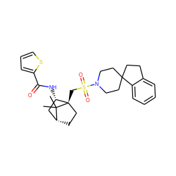 CC1(C)[C@@H]2CC[C@@]1(CS(=O)(=O)N1CCC3(CCc4ccccc43)CC1)[C@@H](NC(=O)c1cccs1)C2 ZINC000027320373