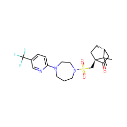 CC1(C)[C@@H]2CC[C@@]1(CS(=O)(=O)N1CCCN(c3ccc(C(F)(F)F)cn3)CC1)C(=O)C2 ZINC000040410639