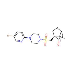 CC1(C)[C@@H]2CC[C@@]1(CS(=O)(=O)N1CCN(c3ccc(Br)cn3)CC1)C(=O)C2 ZINC000040395026