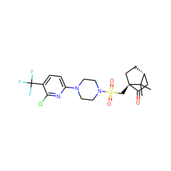 CC1(C)[C@@H]2CC[C@@]1(CS(=O)(=O)N1CCN(c3ccc(C(F)(F)F)c(Cl)n3)CC1)C(=O)C2 ZINC000040936131