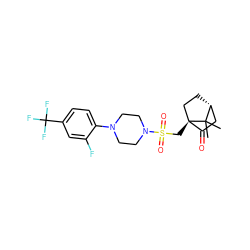 CC1(C)[C@@H]2CC[C@@]1(CS(=O)(=O)N1CCN(c3ccc(C(F)(F)F)cc3F)CC1)C(=O)C2 ZINC000040919221