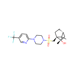 CC1(C)[C@@H]2CC[C@@]1(CS(=O)(=O)N1CCN(c3ccc(C(F)(F)F)cn3)CC1)[C@@](C)(O)C2 ZINC000040864360