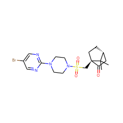 CC1(C)[C@@H]2CC[C@@]1(CS(=O)(=O)N1CCN(c3ncc(Br)cn3)CC1)C(=O)C2 ZINC000040935637