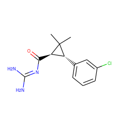 CC1(C)[C@H](C(=O)N=C(N)N)[C@H]1c1cccc(Cl)c1 ZINC000013588442