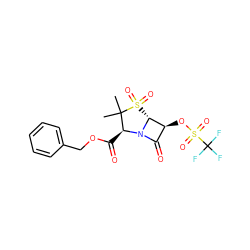 CC1(C)[C@H](C(=O)OCc2ccccc2)N2C(=O)[C@H](OS(=O)(=O)C(F)(F)F)[C@H]2S1(=O)=O ZINC000036332080