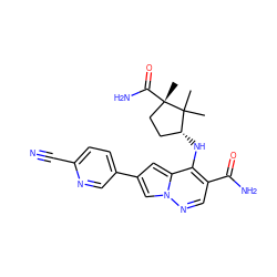 CC1(C)[C@H](Nc2c(C(N)=O)cnn3cc(-c4ccc(C#N)nc4)cc23)CC[C@]1(C)C(N)=O ZINC000146074492