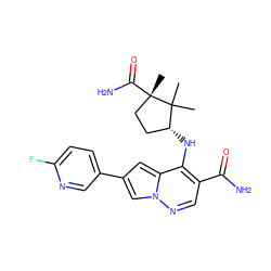 CC1(C)[C@H](Nc2c(C(N)=O)cnn3cc(-c4ccc(F)nc4)cc23)CC[C@]1(C)C(N)=O ZINC000169710844