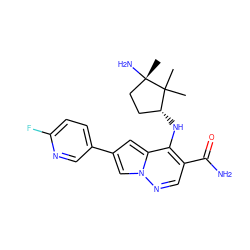 CC1(C)[C@H](Nc2c(C(N)=O)cnn3cc(-c4ccc(F)nc4)cc23)CC[C@]1(C)N ZINC000215328271