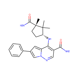 CC1(C)[C@H](Nc2c(C(N)=O)cnn3cc(-c4ccccc4)cc23)CC[C@]1(C)C(N)=O ZINC000146052255