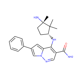 CC1(C)[C@H](Nc2c(C(N)=O)cnn3cc(-c4ccccc4)cc23)CC[C@]1(C)N ZINC000221495367