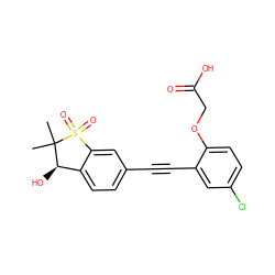 CC1(C)[C@H](O)c2ccc(C#Cc3cc(Cl)ccc3OCC(=O)O)cc2S1(=O)=O ZINC000073195571