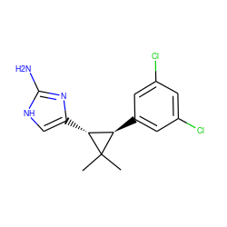 CC1(C)[C@H](c2cc(Cl)cc(Cl)c2)[C@H]1c1c[nH]c(N)n1 ZINC000013588453