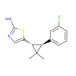 CC1(C)[C@H](c2cccc(Cl)c2)[C@H]1c1cnc(N)s1 ZINC000013588443