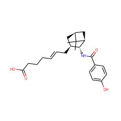 CC1(C)[C@H]2C[C@H](C/C=C/CCCC(=O)O)[C@@H](NC(=O)c3ccc(O)cc3)[C@@H]1C2 ZINC000026488585