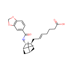 CC1(C)[C@H]2C[C@H](C/C=C/CCCC(=O)O)[C@@H](NC(=O)c3ccc4c(c3)OCO4)[C@@H]1C2 ZINC000026493519